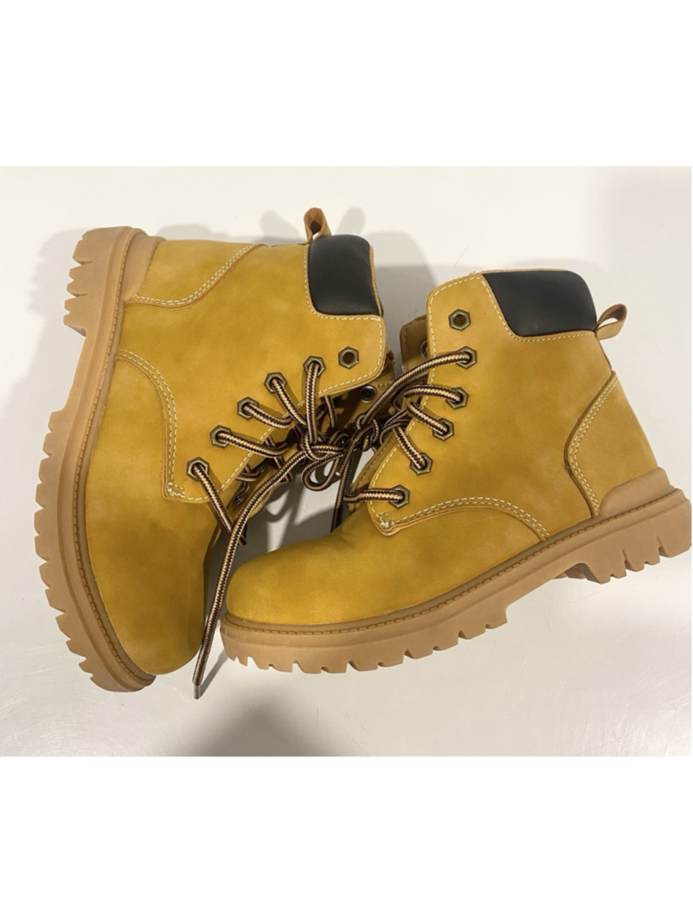 George Kids Size 12 Tan Wheat Work Boots Lace Up Side Zip Lug Sole - Picture 4 of 7